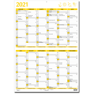 A4 vægkalender 2023, gul | Kalenderbutik