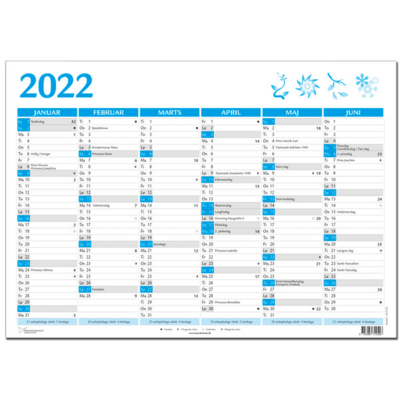 A4 vægkalender 2022, blå