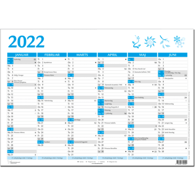 A3 vægkalender 2022, blå