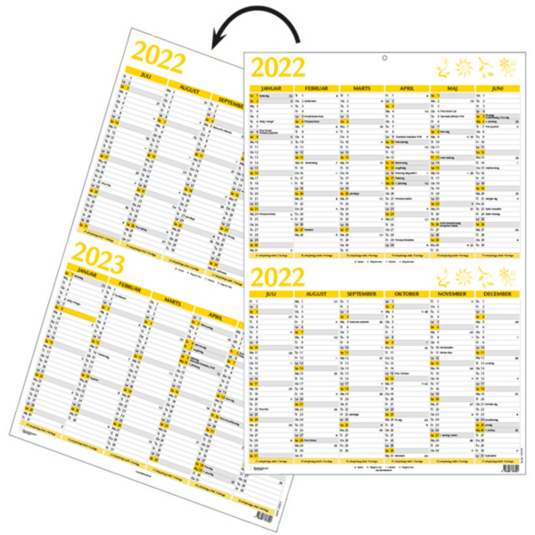 Dobbelt A3 vægkalender 2022/23, gul - 223275