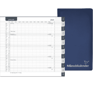 Månedskalender 2023 med kalender grå fane, telefontavle og notesblok, blå - 232006 3