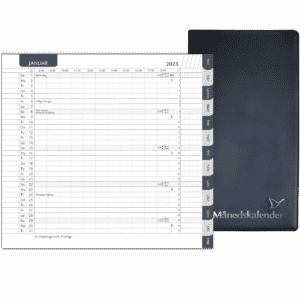 Månedskalender 2023 med kalender grå fane, telefontavle og notesblok, sort - 232006 4