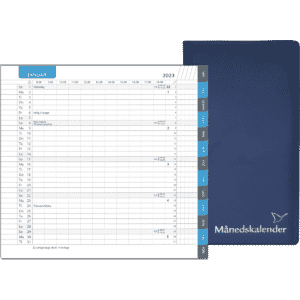 Månedskalender 2023 med kalender blå fane, telefontavle og notesblok, blå - 232206 3