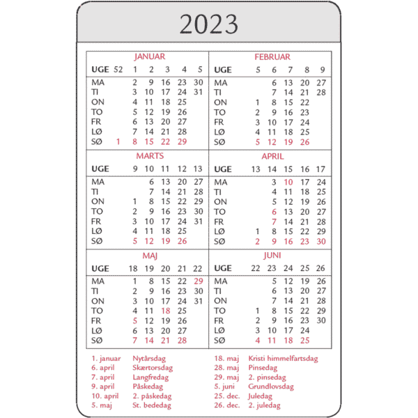 Mini årskalender, dankort str. 2023 - 232900