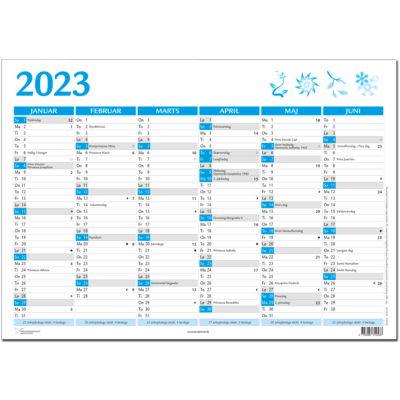 A4 vægkalender 2023, blå