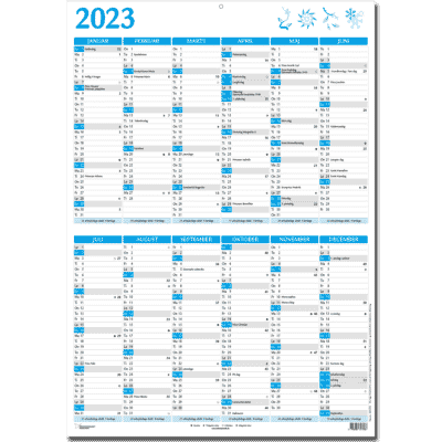 A3 vægkalender 2024 + januar 2025, blå  Kalenderbutik