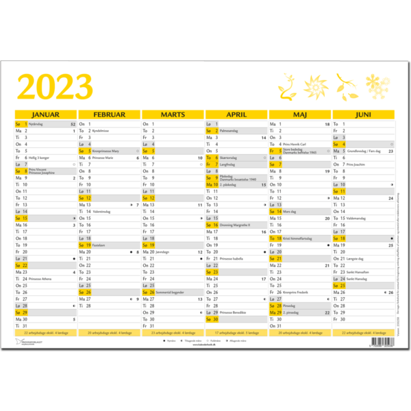 A3 vægkalender 2023, gul - 233250