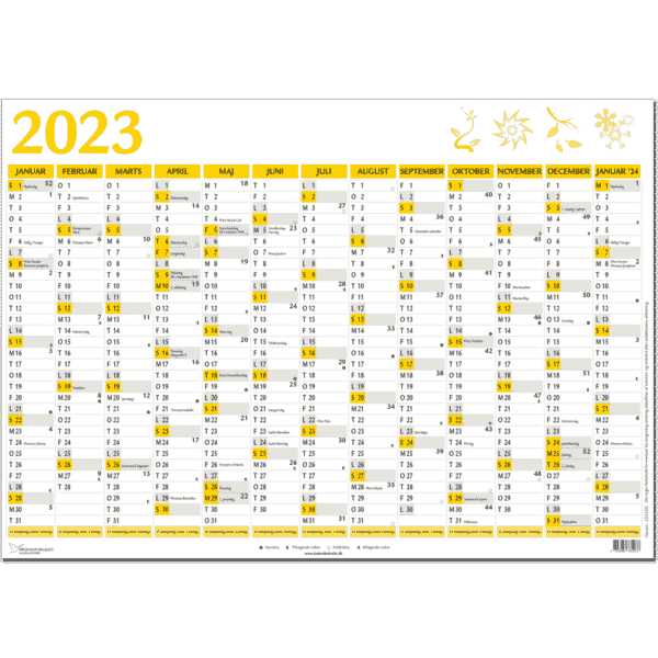 A2 vægkalender 2023 + januar 2024, gul - 233350