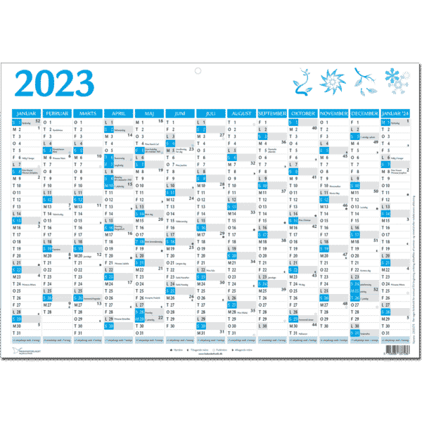 A3 vægkalender 2023 + januar 2024, blå - 233375