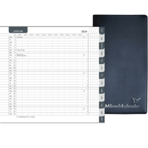 Månedskalender 2024 med kalender grå fane, telefontavle og notesblok, sort - 242006 4