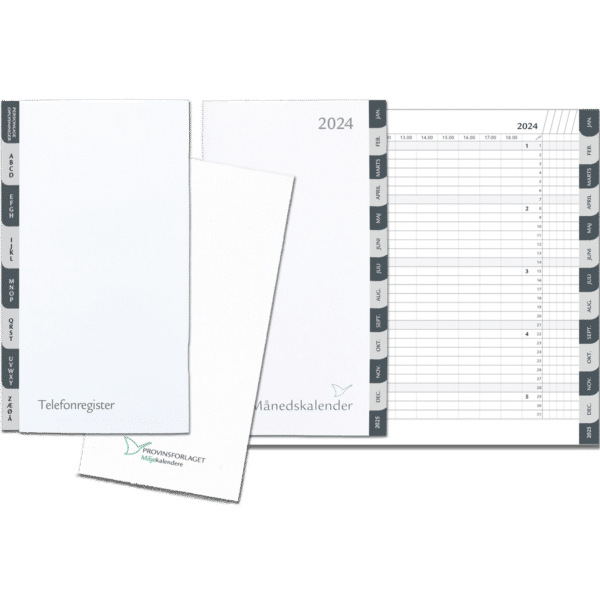 Refillsæt med månedskalender, telefon og adresseregister samt blok, grå/grå - 242010
