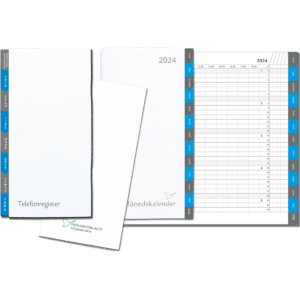 Refillsæt med månedskalender, telefon og adresseregister samt blok, blå/grå - 242210