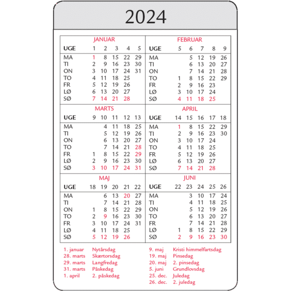 Mini årskalender, dankort str. 2024 - 242900