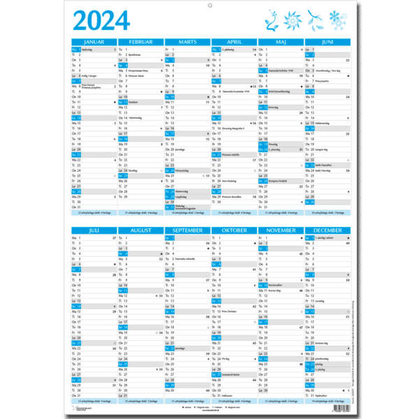 Dobbelt A5-vægkalender 2024, blå - 243075
