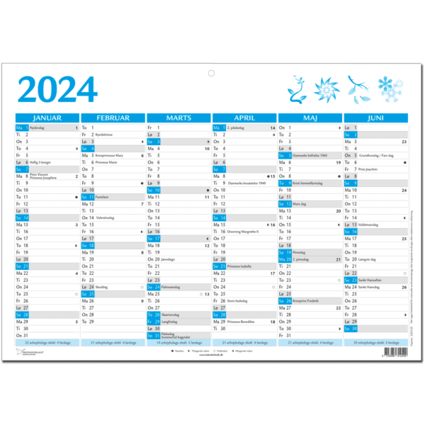 A4 vægkalender 2024, blå