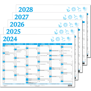 5-årssæt A4 vægkalender 2024-2028, blå - 243150