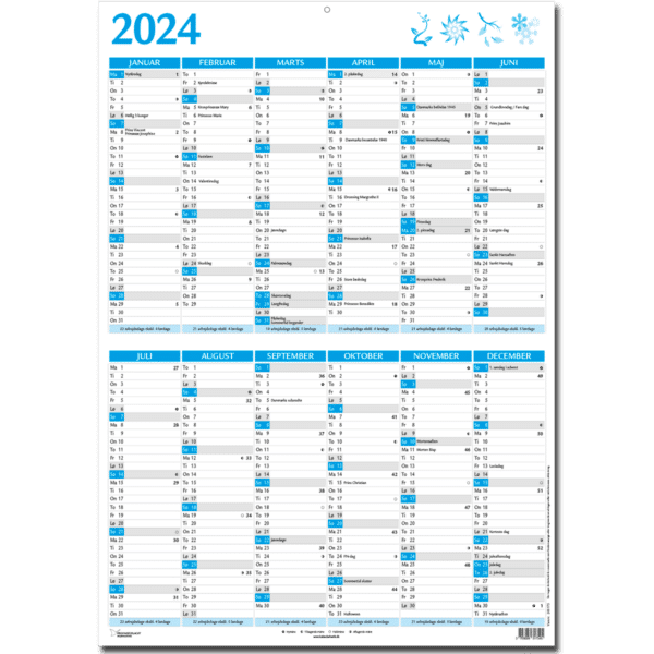Dobbelt A4 vægkalender 2024, blå - 243175