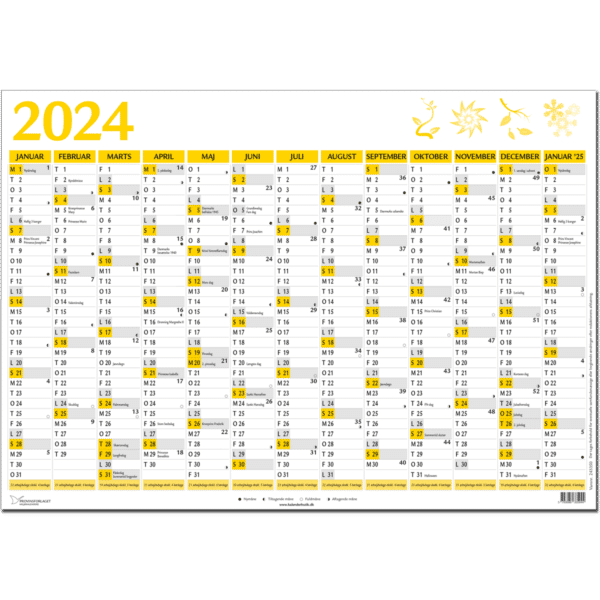 A2 vægkalender 2024 + januar 2025, gul - 243350