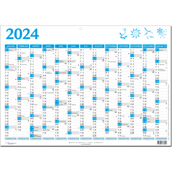 A3 vægkalender 2024 + januar 2025, blå - 243375