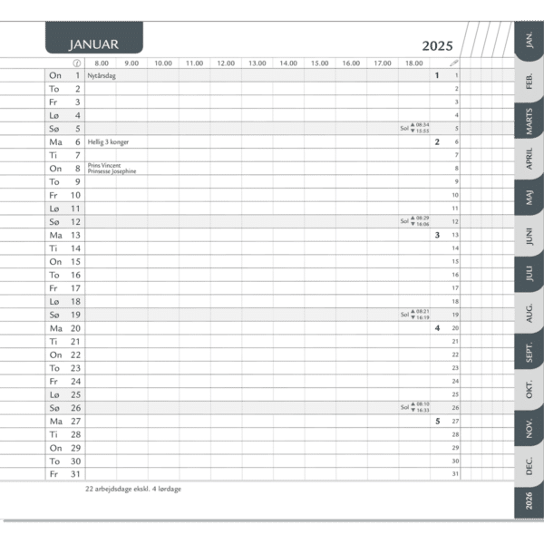 Månedskalender 2025 grå/grå faner, refill - 252000 a