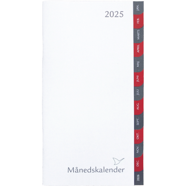 Månedskalender 2025 rød/grå faner, refill - 252100