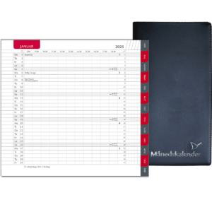 Månedskalender 2025 med kalender, telefontavle og notesblok, sort - 252106 4