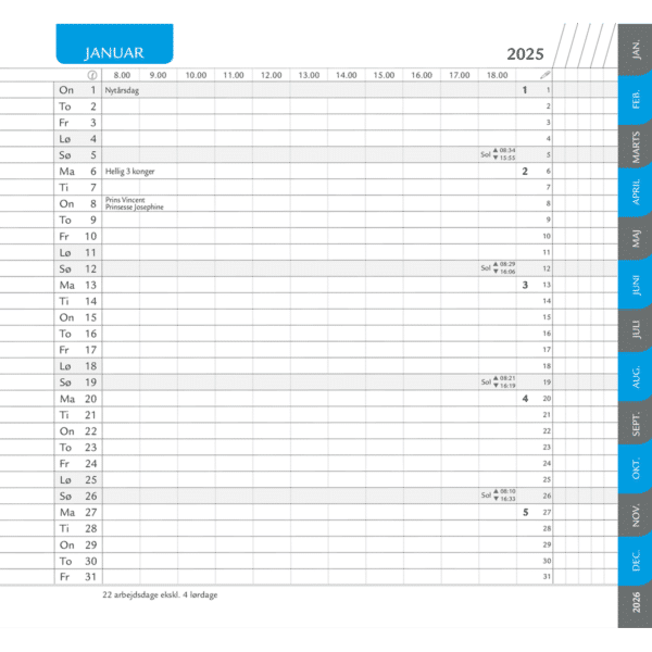 Månedskalender 2025 blå/grå faner, refill - 252200 a