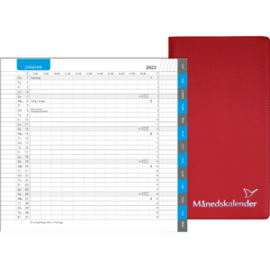 Månedskalender 2025 med kalender, telefontavle og notesblok, rød - 252206 0