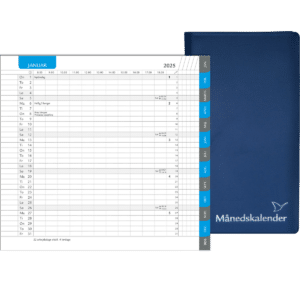 Månedskalender 2025 med kalender, telefontavle og notesblok, blå - 252206 3