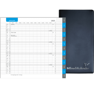 Månedskalender 2025 med kalender, telefontavle og notesblok, sort - 252206 4