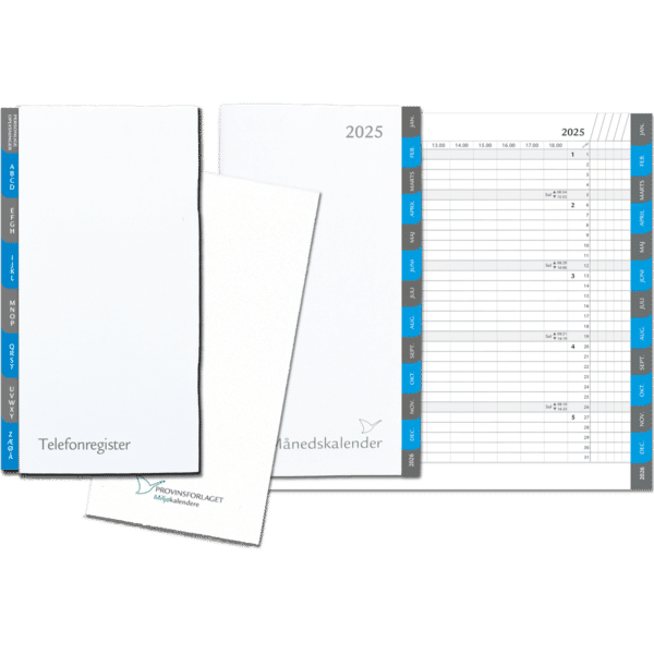 Refillsæt med månedskalender, telefon og adresseregister samt blok, blå/grå - 252210