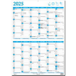 Dobbelt A5-vægkalender 2025, blå - 253075