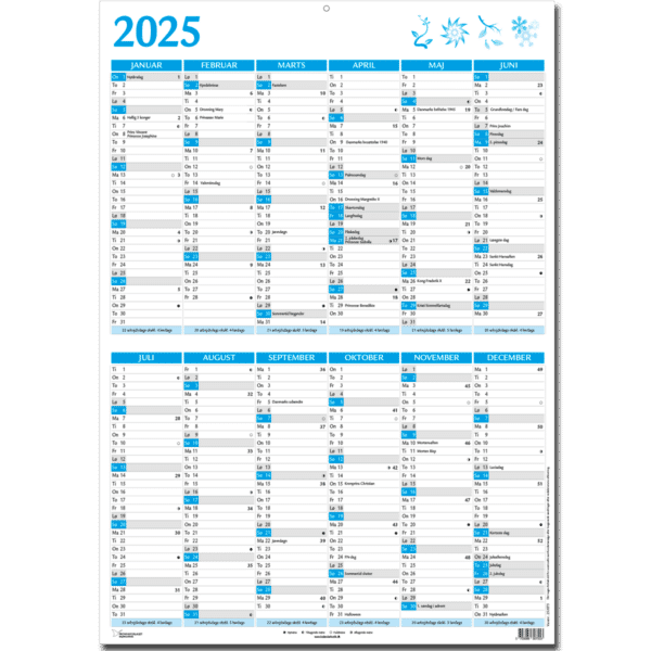 Dobbelt A5-vægkalender 2025, blå - 253075