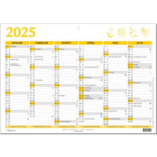 A4 vægkalender 2025, gul - 253100 1