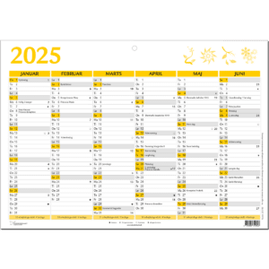 A4 vægkalender 2025, gul - 253100