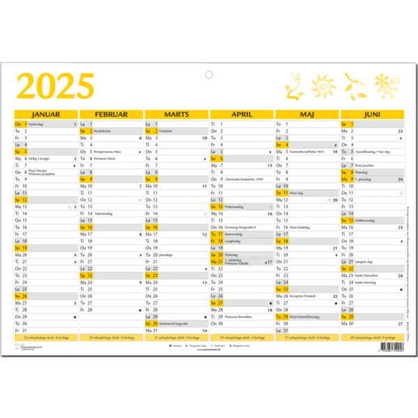 A4 vægkalender 2025, gul - 253100