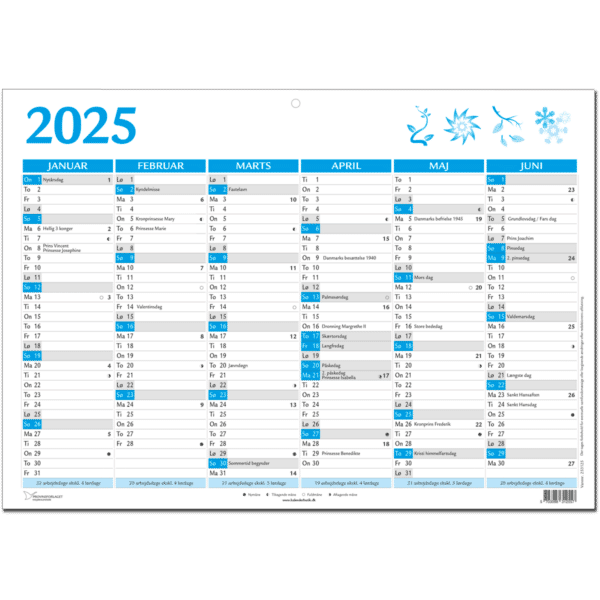 A4 vægkalender 2025, blå - 253125