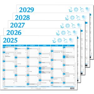 5-årssæt A4 vægkalender 2025-2029, blå - 253150