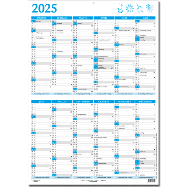 Dobbelt A4 vægkalender 2025, blå - 253175