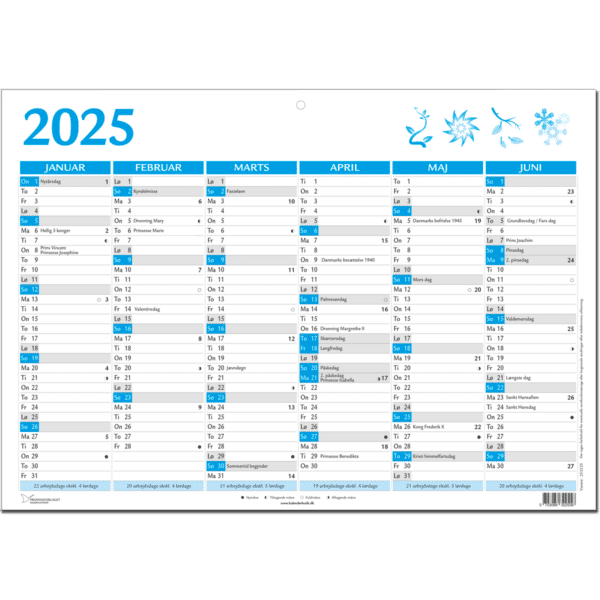 A3 vægkalender 2025, blå - 253225