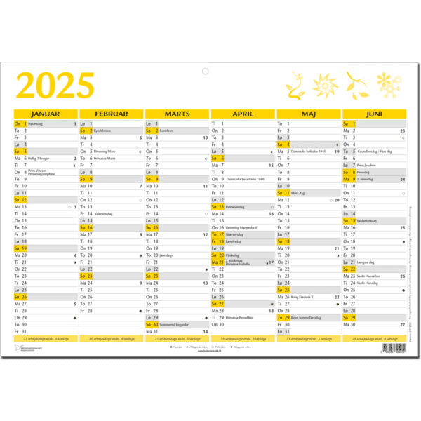 A3 vægkalender 2025, gul - 253250 1