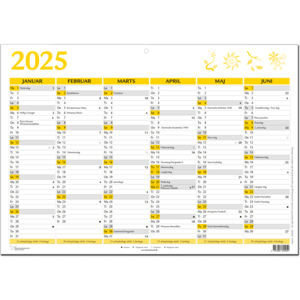A3 vægkalender 2025 Gul - 253250