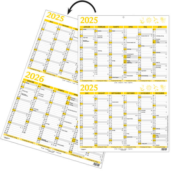 Dobbelt A3 vægkalender 2025/26, gul - 253275 1