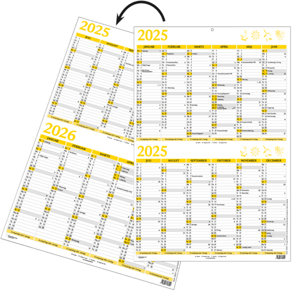Dobbelt A3 vægkalender 2025/26 - 253275