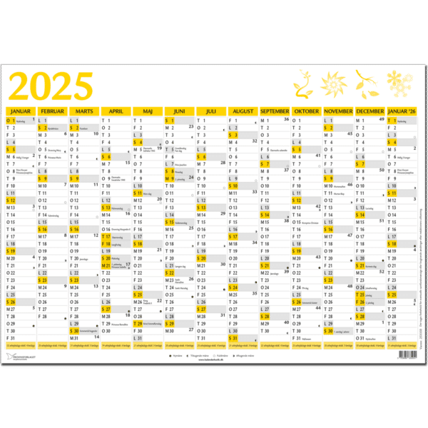 A2 vægkalender 2025 + januar 2026, gul - 253350