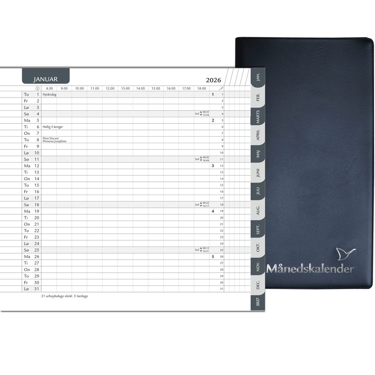 Månedskalender 2026 med kalender, telefontavle og notesblok 1 Månedskalender 2026 med kalender, telefontavle og notesblok