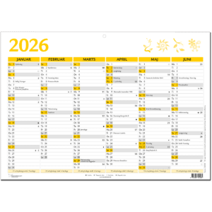 A4 vægkalender 2026, gul - 263100