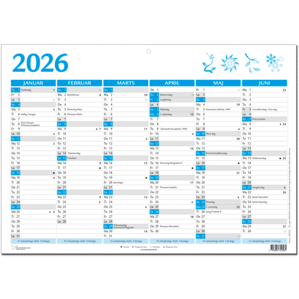 A4 vægkalender 2026, blå - 263125