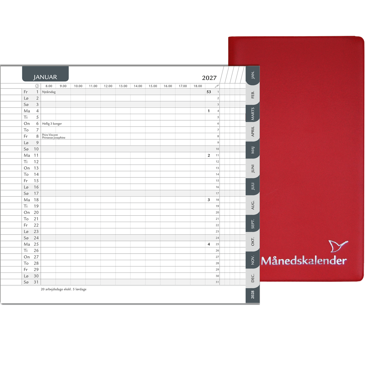 Månedskalender 2027 med kalender, telefontavle og notesblok 1 Månedskalender 2027 med kalender, telefontavle og notesblok
