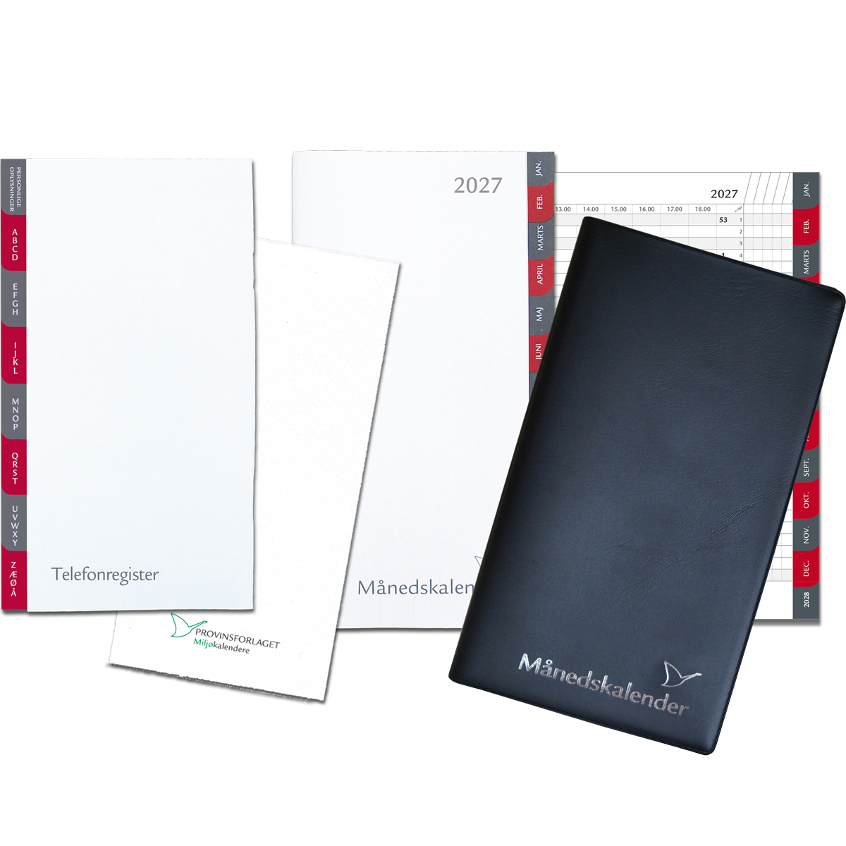 Månedskalender 2027 med kalender, telefonregister og notesblok, sort 1 Månedskalender 2027 med kalender, telefonregister og notesblok, sort